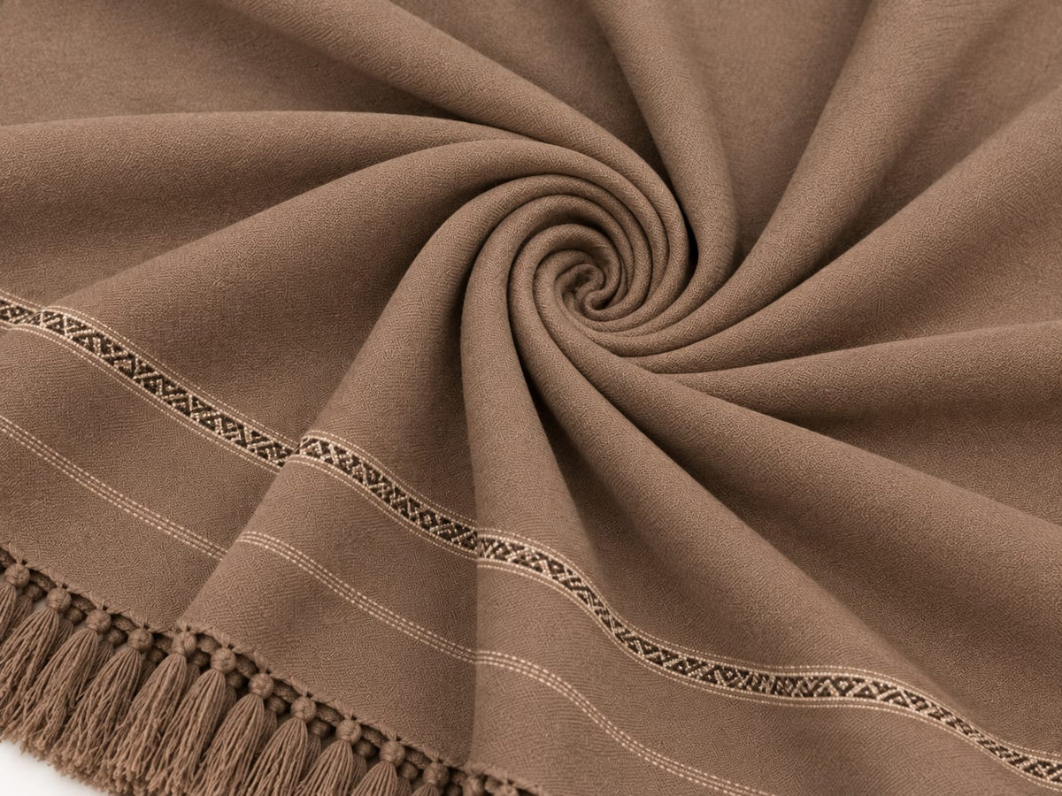 Brown Embroidered Tassel Shawl