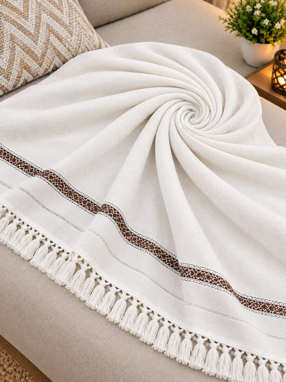 White Embroidered Tassel Shawl