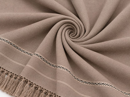 Beige Embroidered premium wooll Tassel Shawl