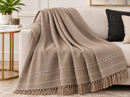 Beige Embroidered premium wooll Tassel Shawl