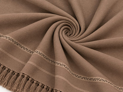 Brown Embroidered Tassel Shawl