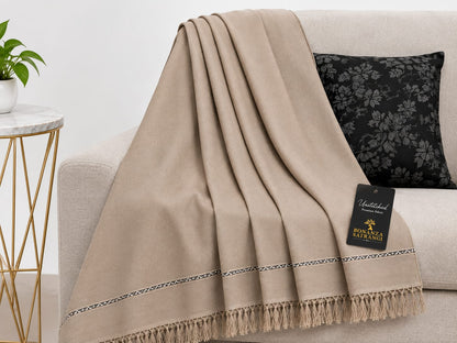 Khaki Embroidered Tassel Shawl