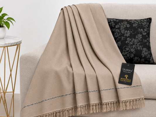 Khaki Embroidered Tassel Shawl